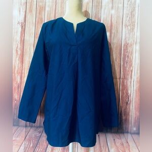 Women’s Large Tunic Land’s End Blue No Iron Long Sleeves 100% Cotton Soft